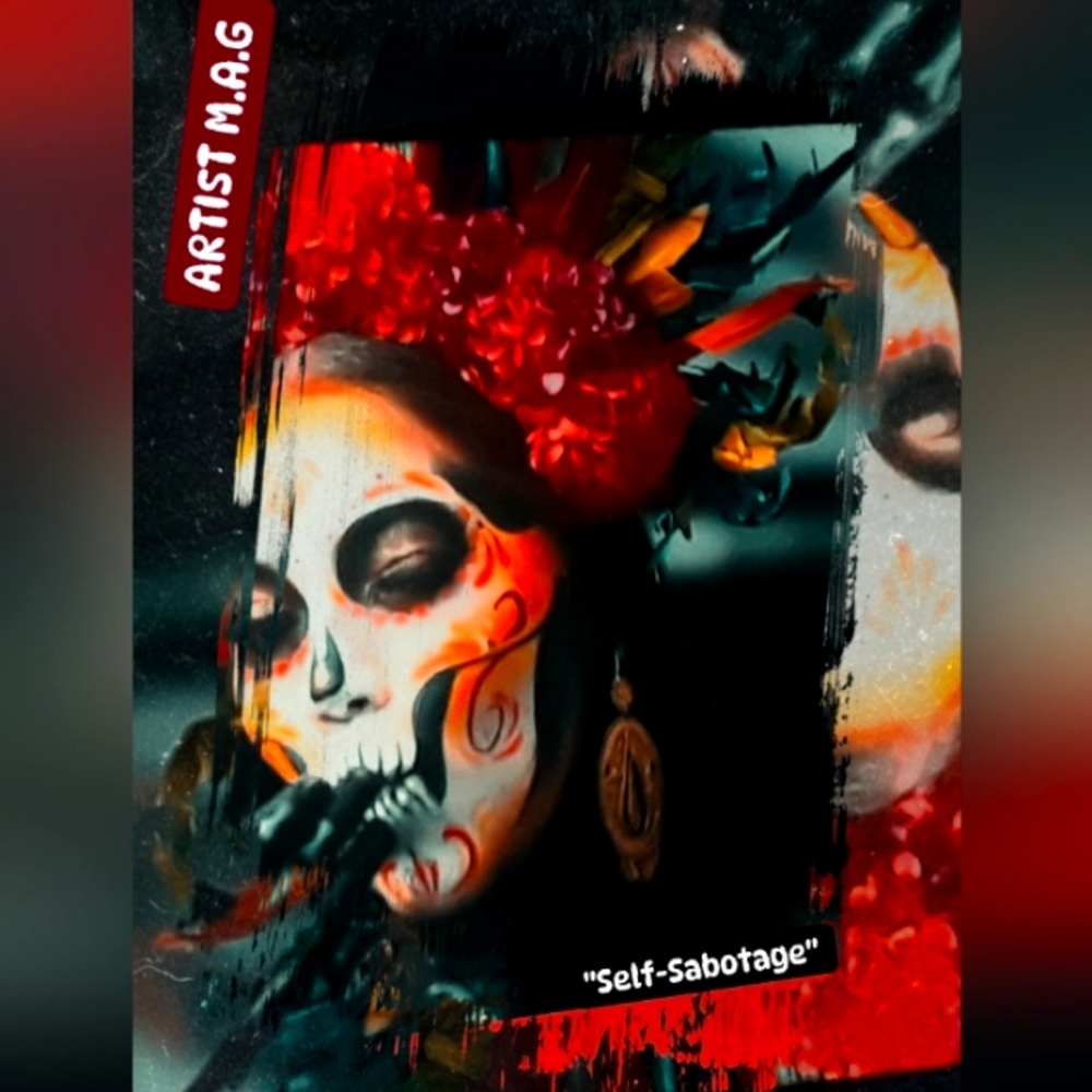 Red and Black Gothic Skull Painting